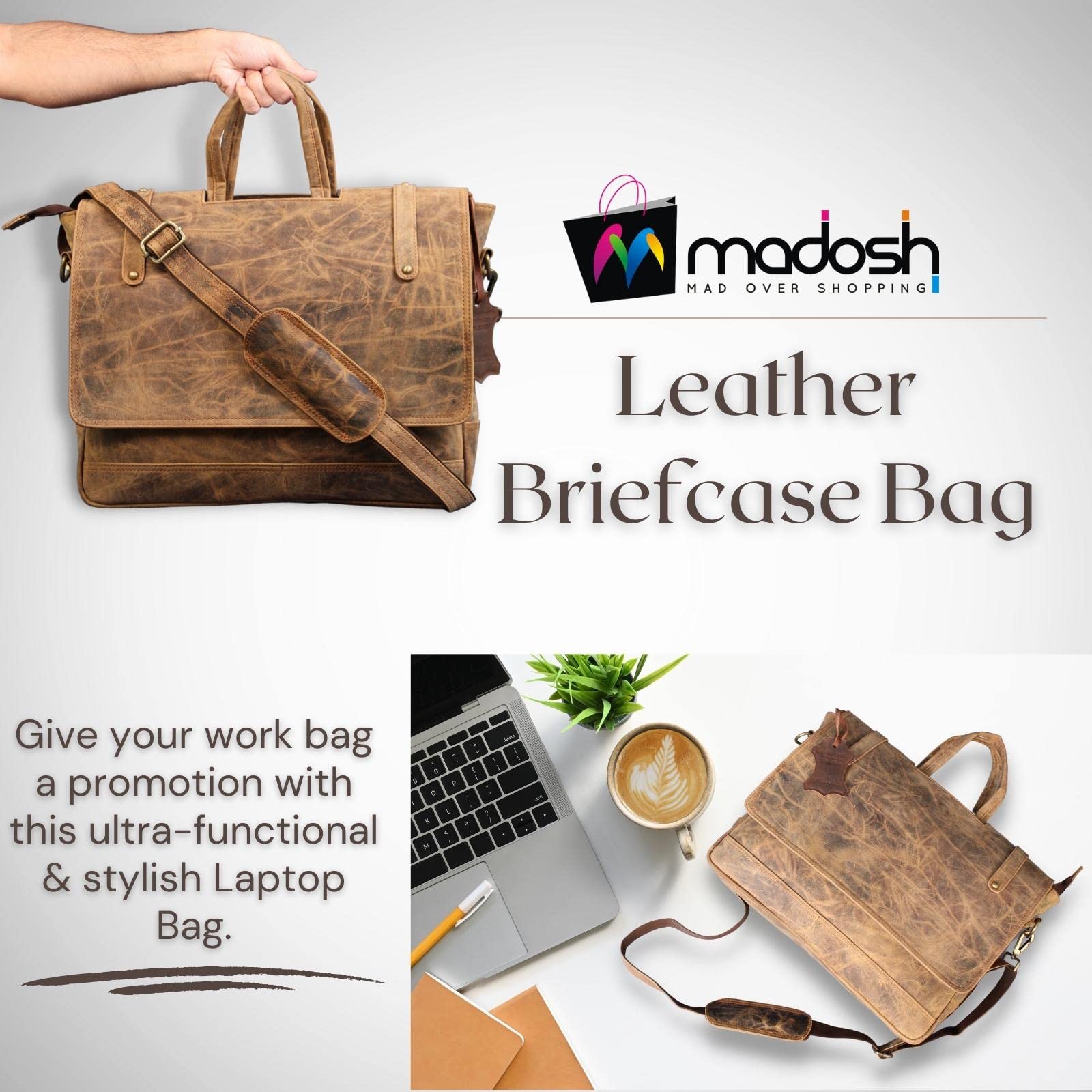 Men's Briefcase Office Bag Genuine Buffalo Leather Messenger Bag Laptop Work Bag